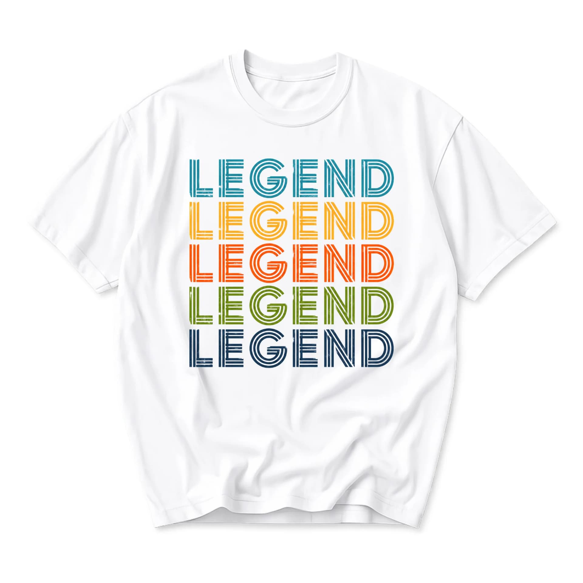 Graphic Tee Unisex Retro Style Legend Word Stack Design Soft Cotton Crew Neck Casual Everyday Wear Short Sleeve Shirt