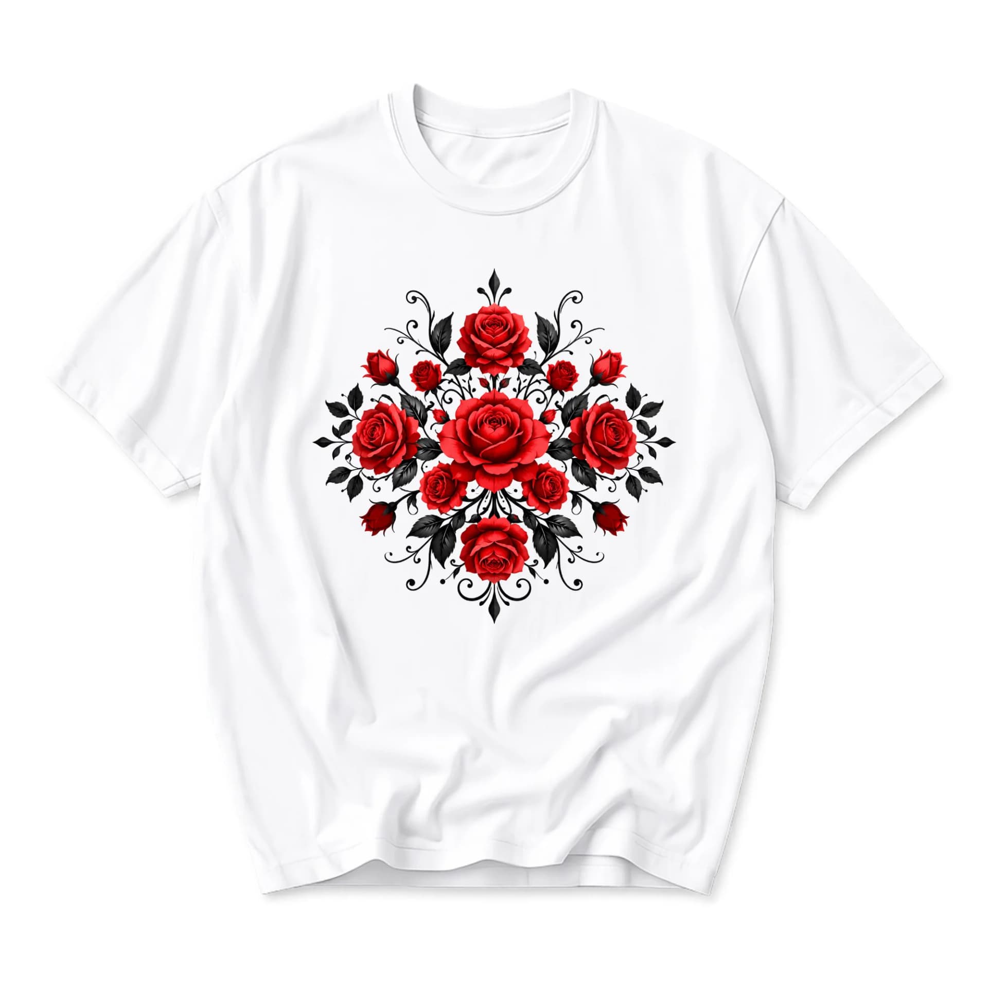 Graphic Tee Unisex Rose Flower Print Shirt Elegant Floral Illustration Short Sleeve Crew Neck Casual Cotton Top