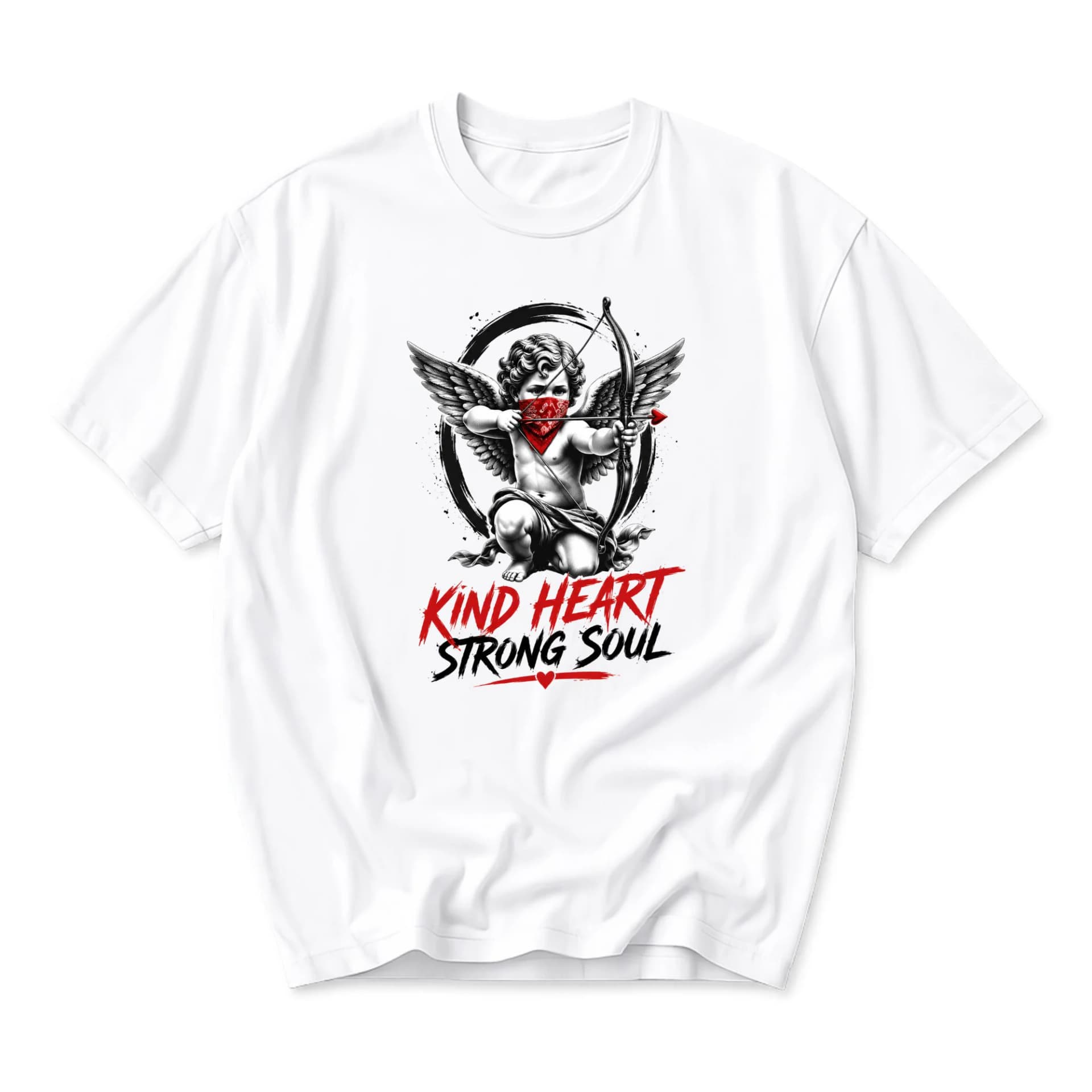 Graphic Tee Kind Heart Strong Soul Cupid Art Print Unisex Crew Neck Casual Shirt Streetwear Style Comfortable Top