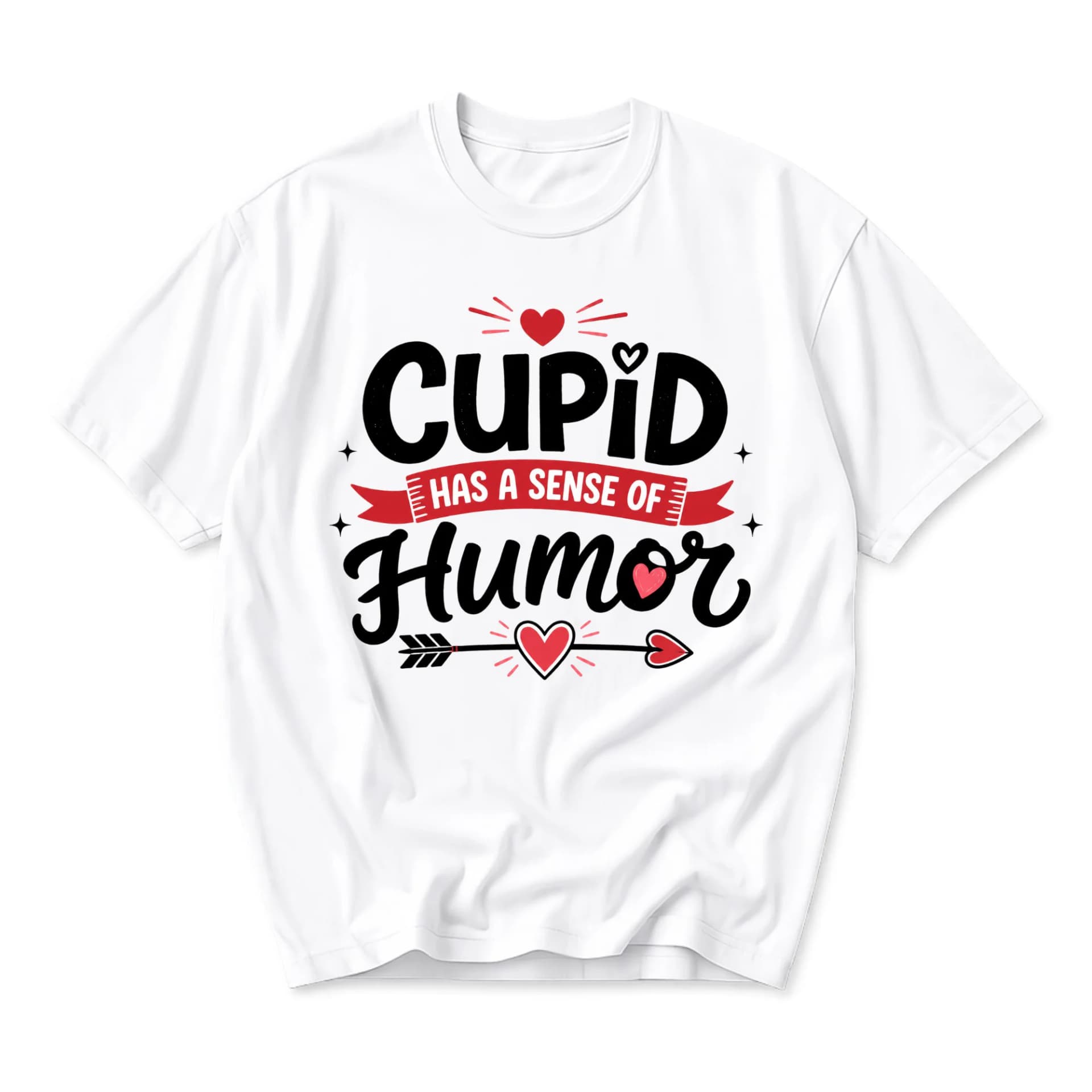 Funny Shirt Cupid Has a Sense of Humor Graphic Tee Unisex Casual Short Sleeve Crew Neck Cotton Blend Top