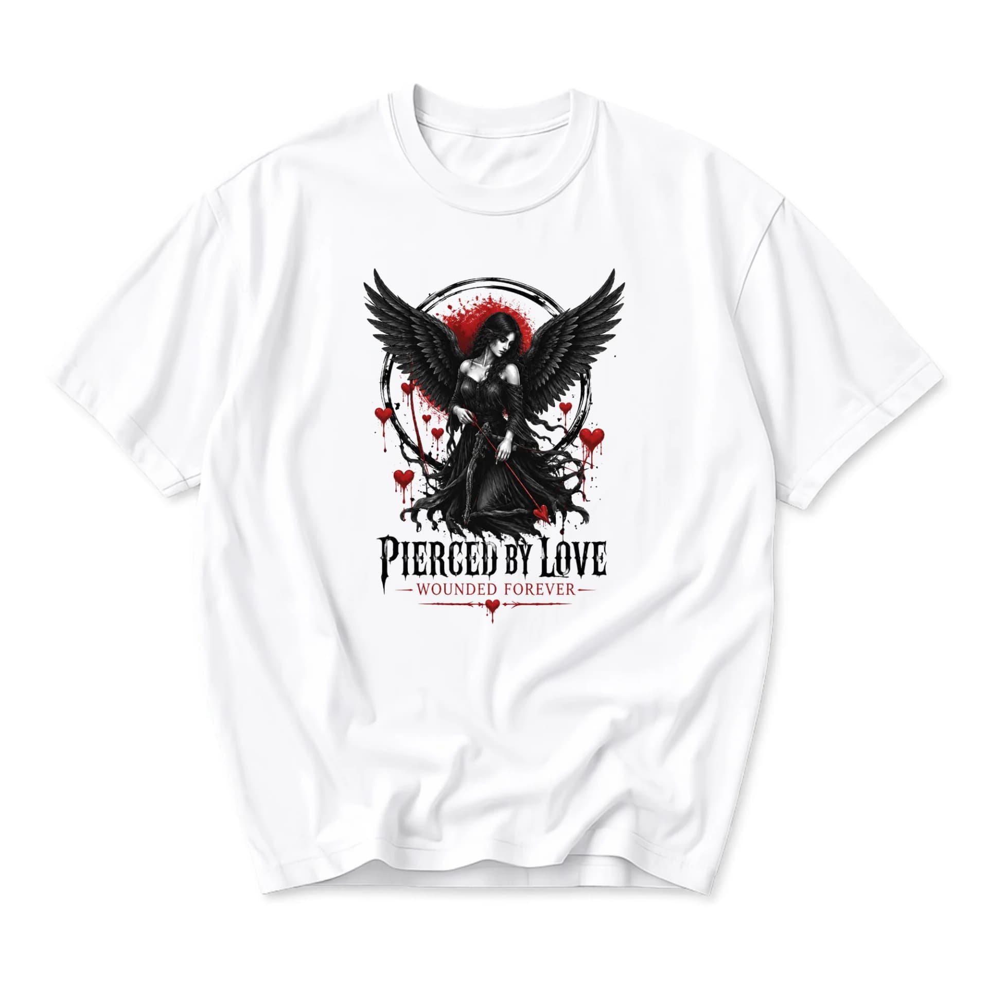 Graphic Tee Pierced by Love Wounded Forever Gothic Angel Design Unisex Casual Short Sleeve Cotton Crew Neck Shirt