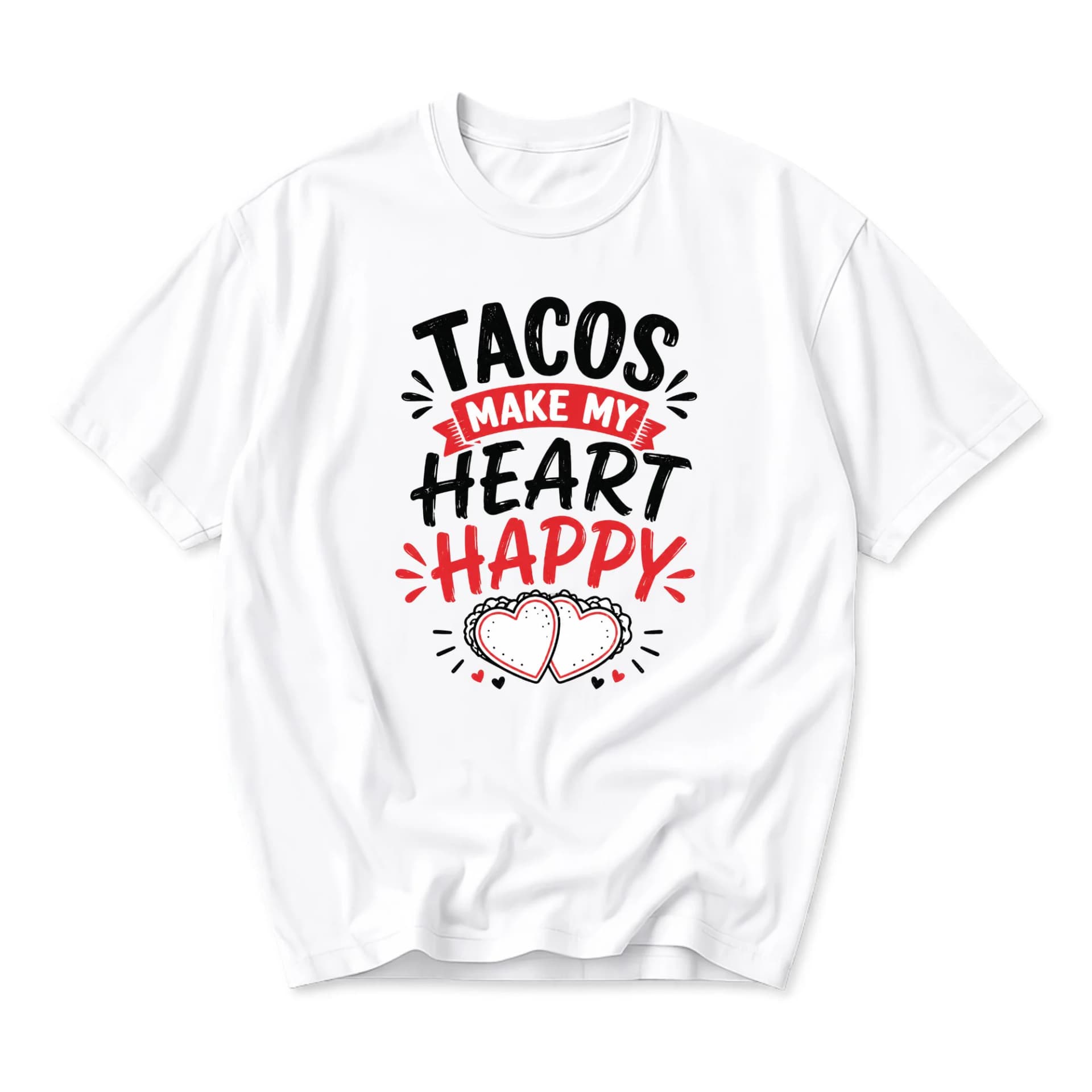 Funny Shirt Tacos Make My Heart Happy Graphic Tee Unisex Casual Crew Neck Comfortable Soft Cotton Blend Apparel