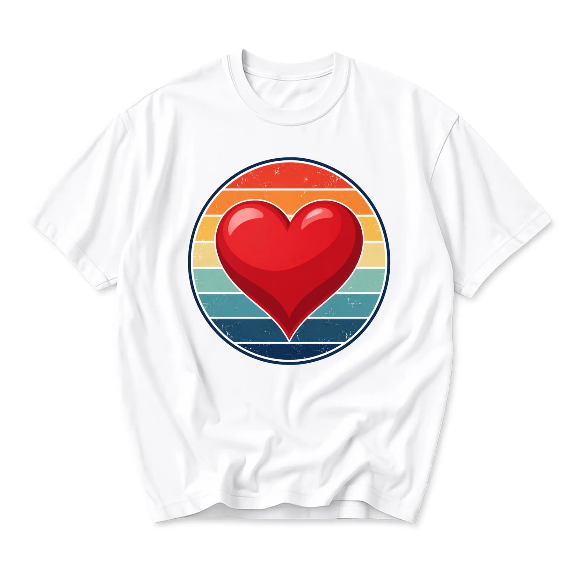 Graphic Tee Unisex Heart Sunset Retro Style Shirt for Casual Wear Comfortable Everyday Cotton Blend Crew Neck Top