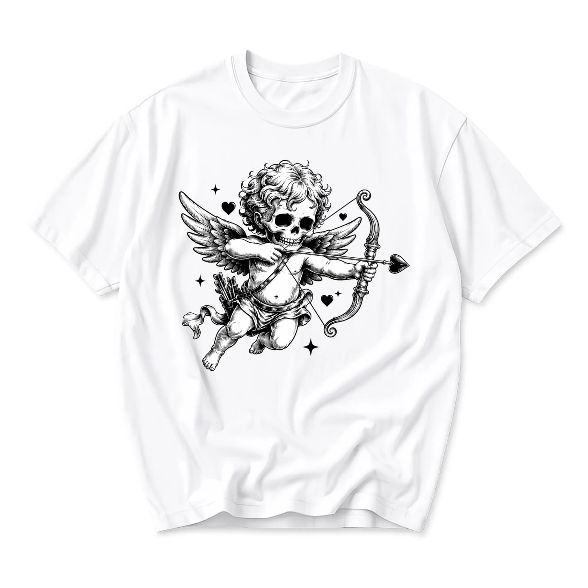 Graphic Tee Skull Cupid Cupid Archer Illustration Unisex Crew Neck Short Sleeve Casual Cotton Blend Shirt White