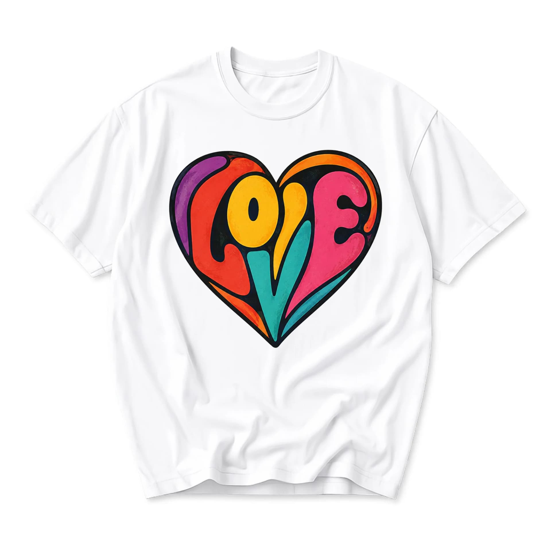 Graphic Tee Unisex Heart Love Print Casual Summer Shirt Soft Cotton Crew Neck Top for Everyday Outfits and Expression