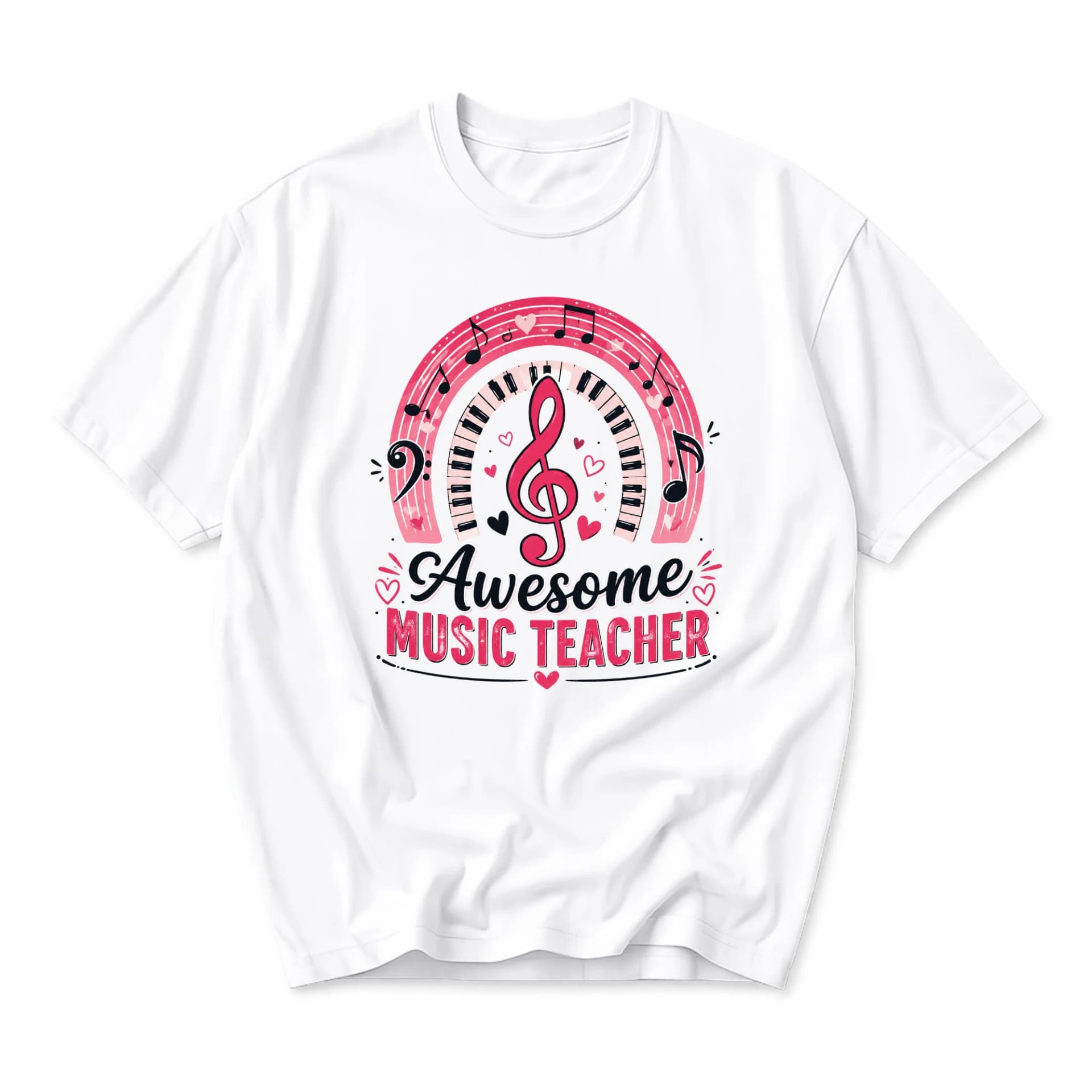 T-shirt Awesome Music Teacher Graphic Tee Featuring Piano Keys and Musical Notes for Casual Everyday Wear and Gifting