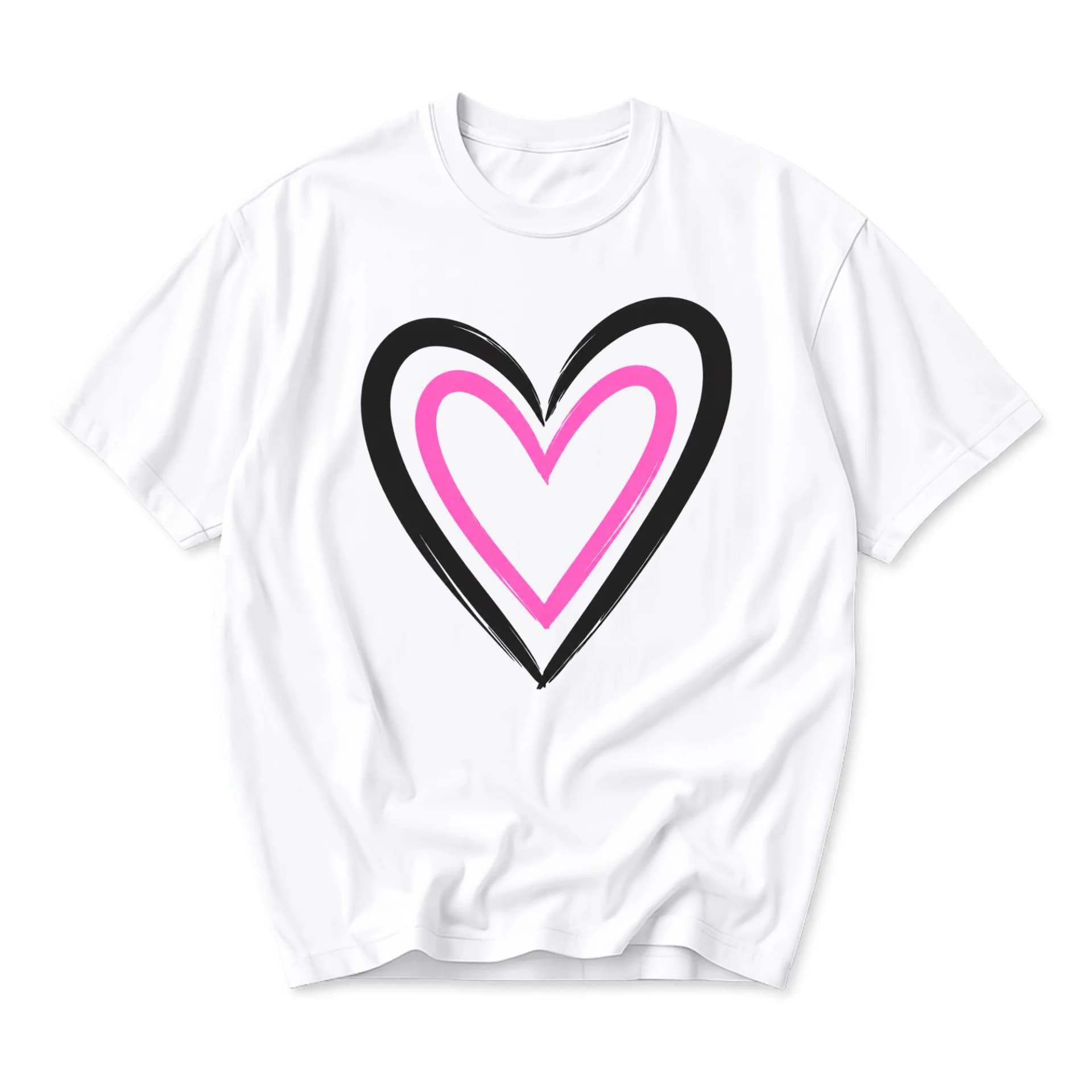 Graphic Tee Unisex Heart Print White T-Shirt Casual Short Sleeve Crew Neck Top for Everyday Wear and Self Expression