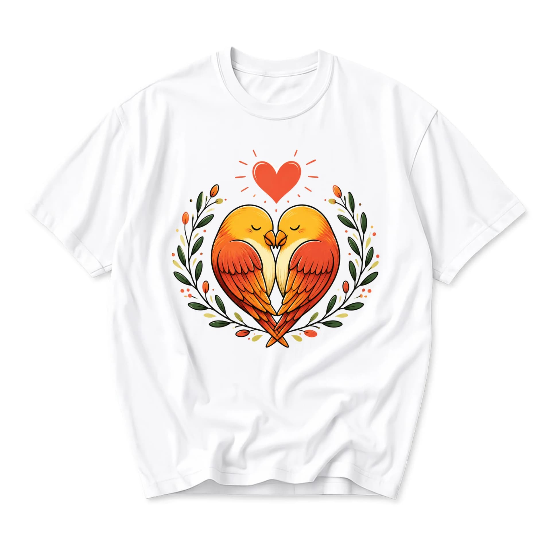 Graphic Tee Love Birds Illustration Unisex Short Sleeve Crew Neck Cotton Blend Shirt for Casual Everyday Wear