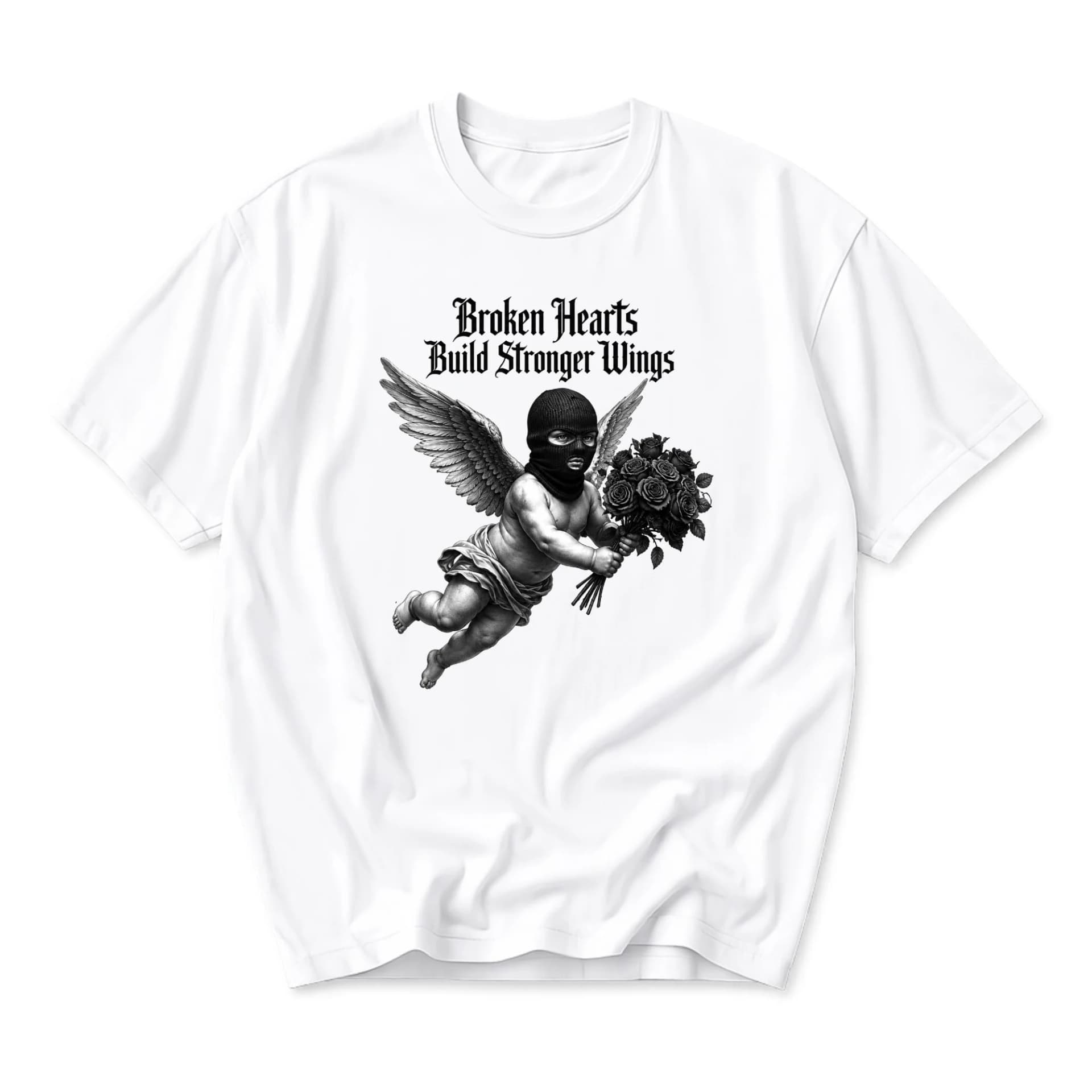 Graphic Tee Broken Hearts Build Stronger Wings Unisex Short Sleeve Shirt for Casual Wear and Everyday Street Style