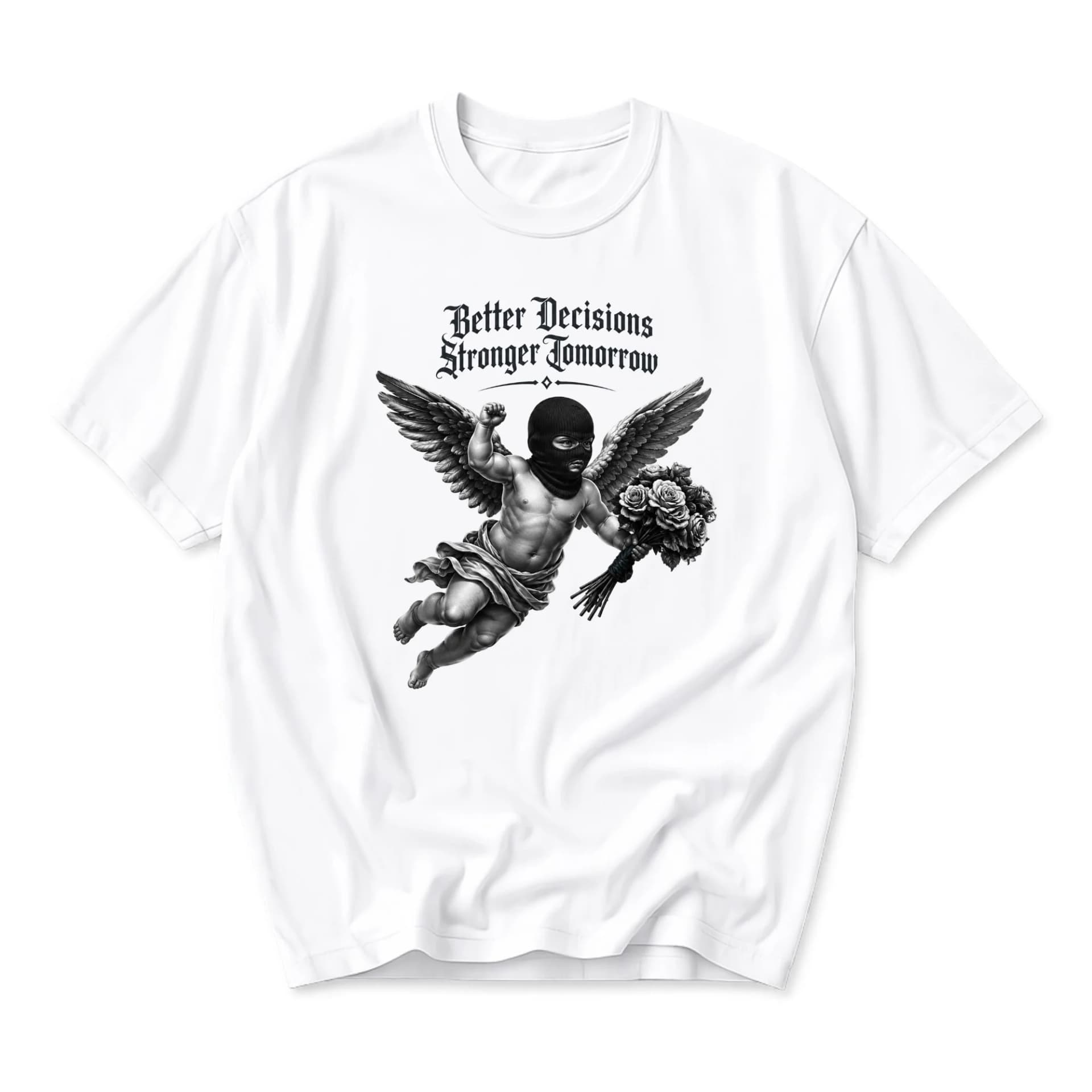 Graphic Tee Unisex Crew Neck T-Shirt with Better Decisions Stronger Tomorrow Angel Illustration Casual Cotton Shirt