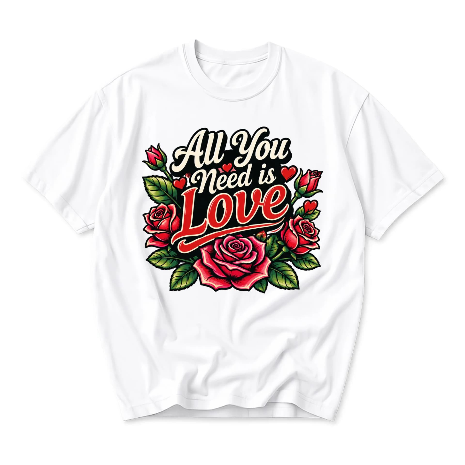 Graphic Tee All You Need Is Love Rose Floral Design Unisex Casual Crew Neck T-Shirt for Everyday Wear Apparel