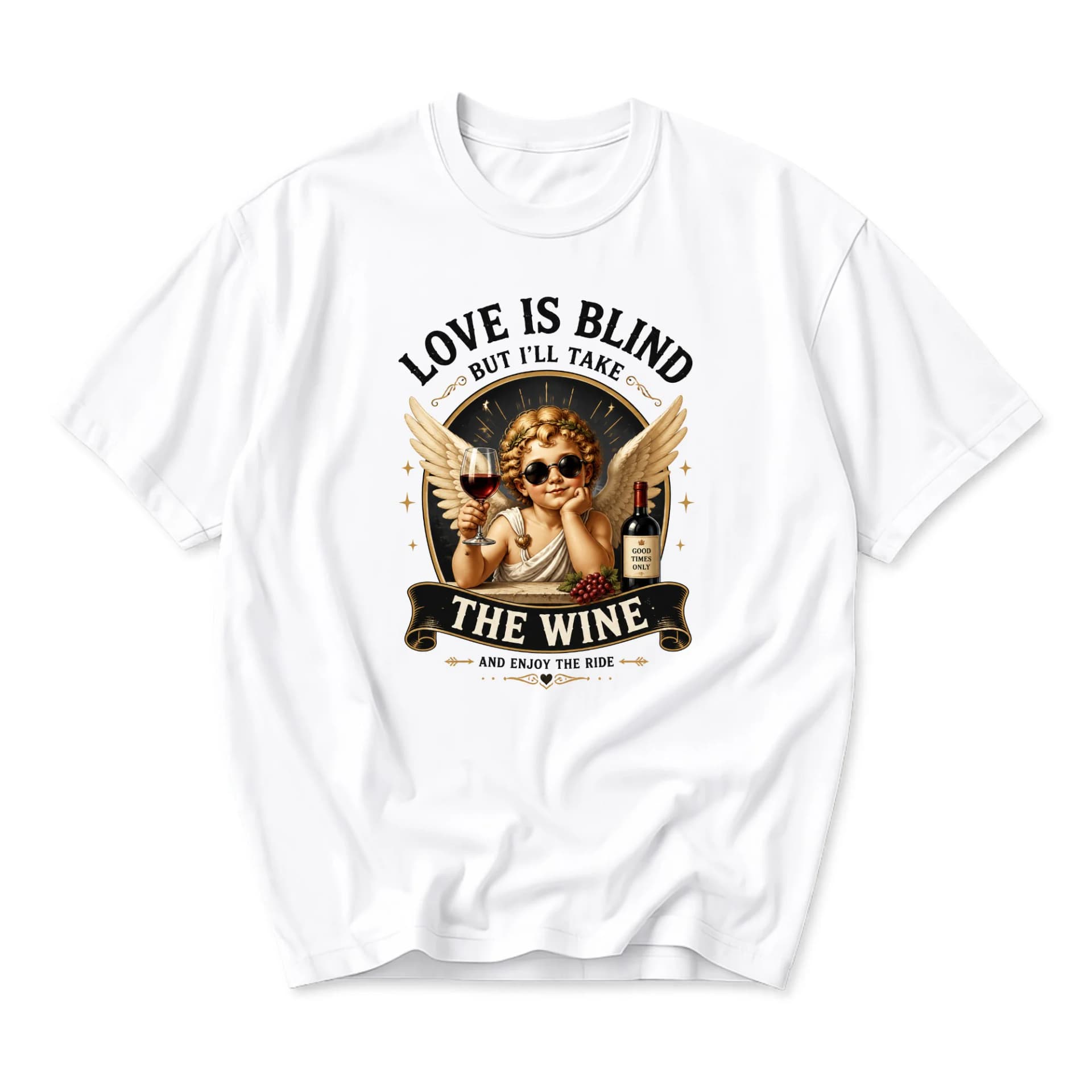 Funny Shirt Love Is Blind but I Will Take the Wine Graphic Tee Unisex Casual Short Sleeve Crew Neck Cotton Blend
