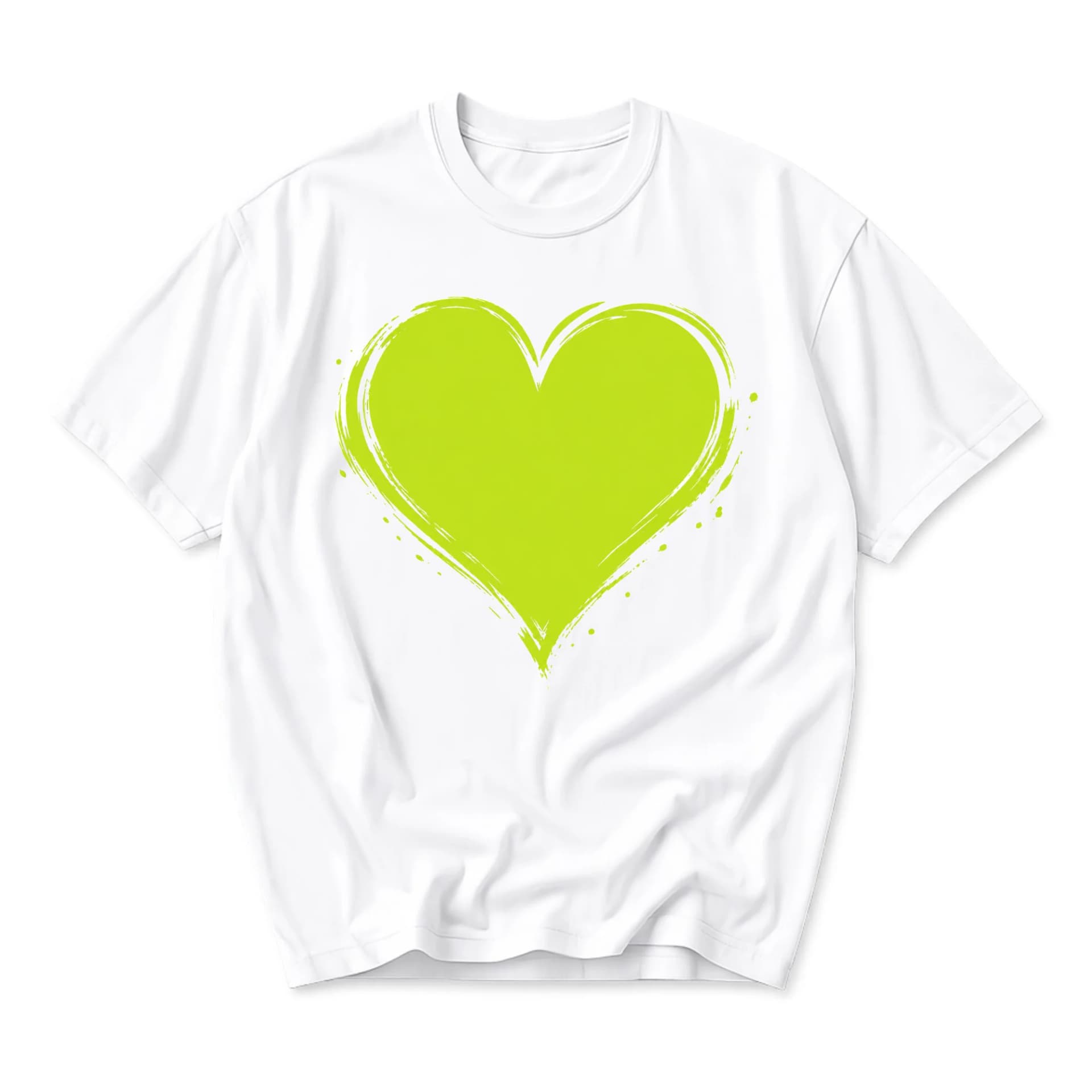 Graphic Tee Unisex Heart Shirt Bright Neon Lime Green Painted Heart Design Crew Neck Casual Cotton Blend Apparel