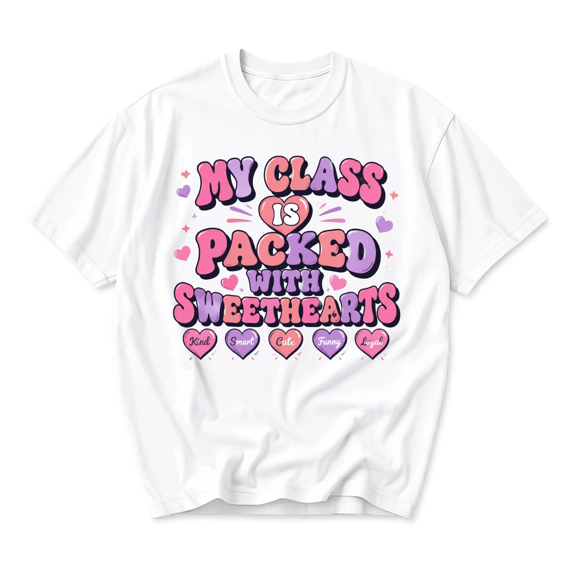 Graphic Tee My Class Is Packed with Sweethearts Retro Style Unisex Casual Short Sleeve Crew Neck Shirt Top