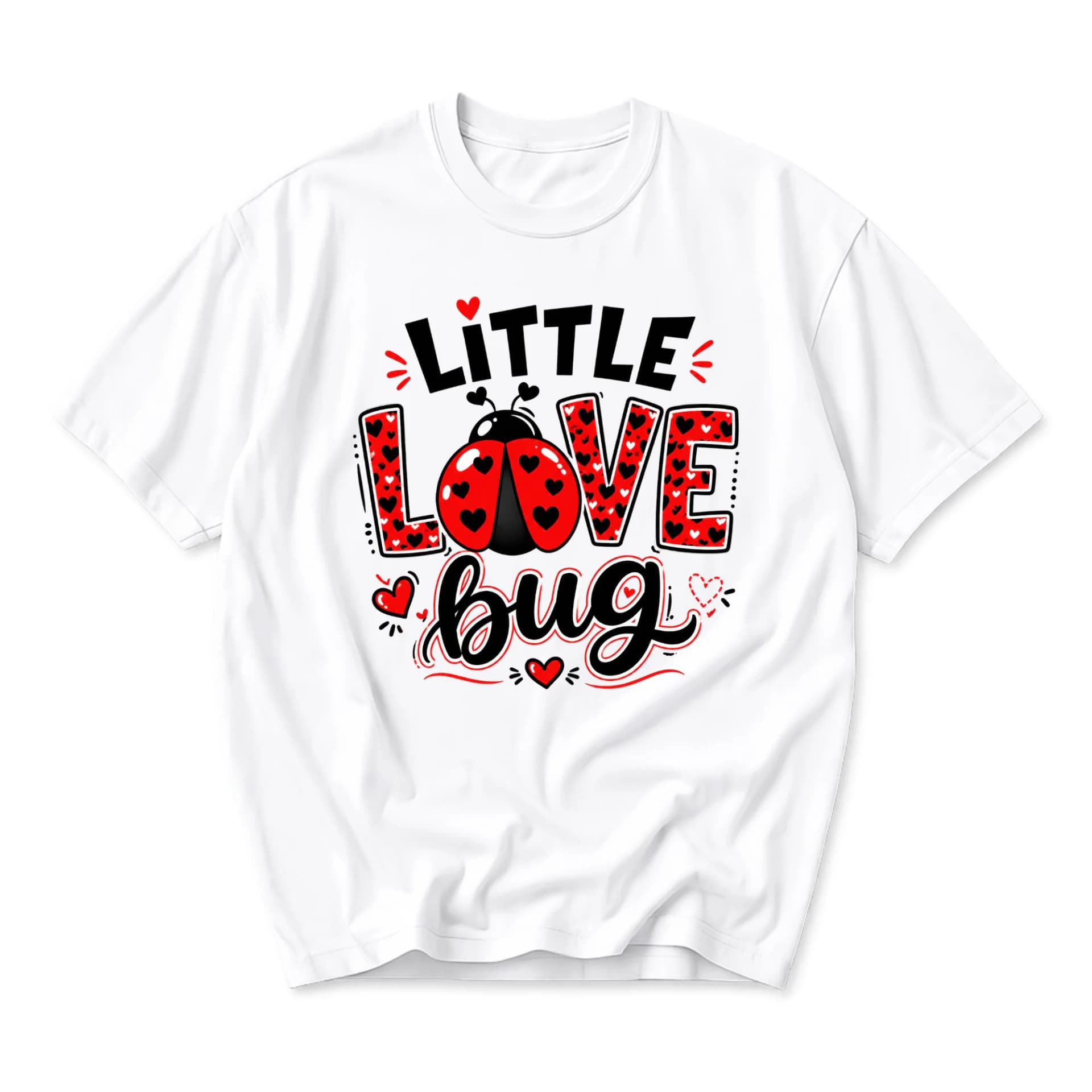 Graphic Tee Little Love Bug Ladybug Heart Print Unisex Crew Neck Casual Everyday Short Sleeve Cotton Blend Shirt