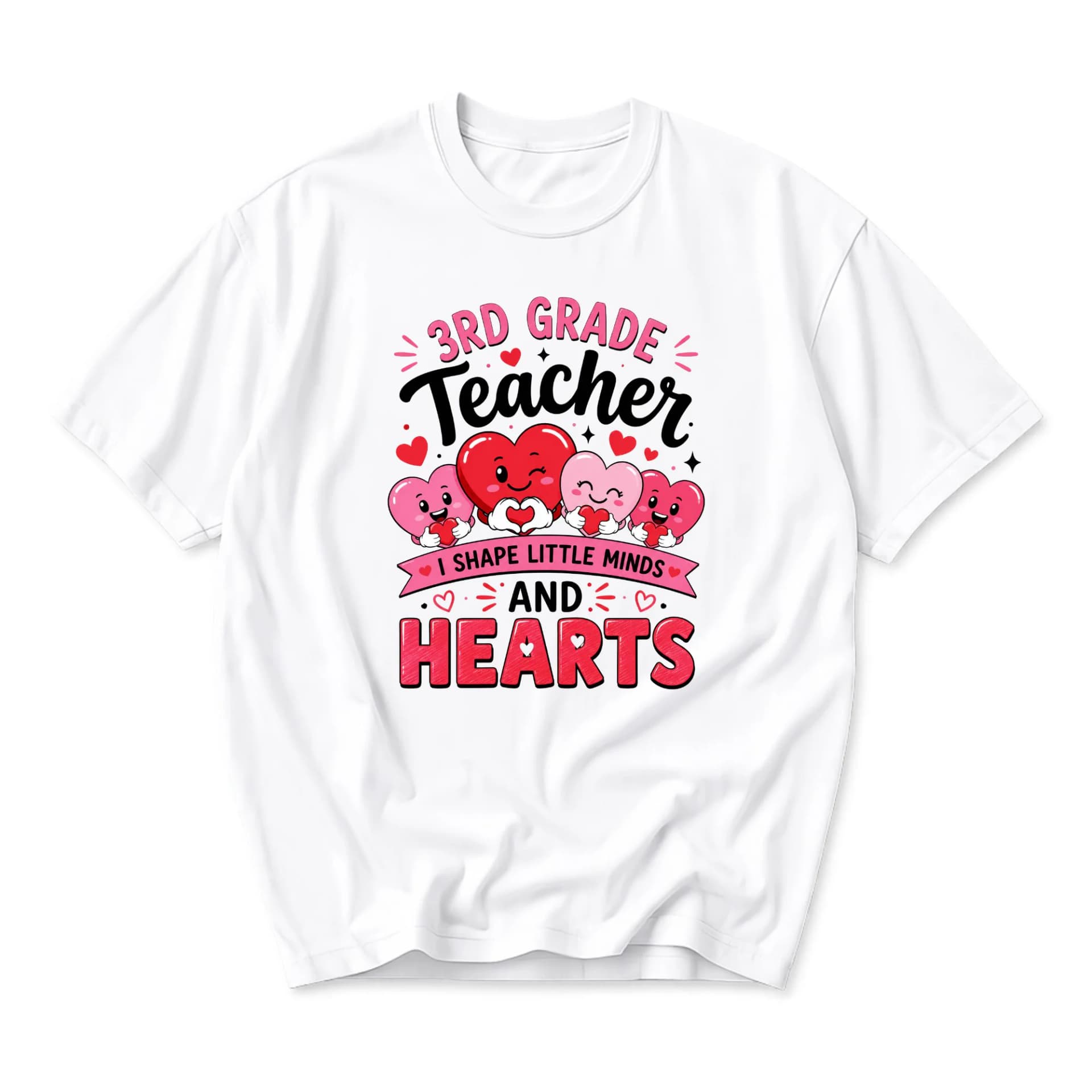 Funny Shirt 3rd Grade Teacher I Shape Little Minds and Hearts Graphic Printed Unisex Casual Crew Neck Apparel