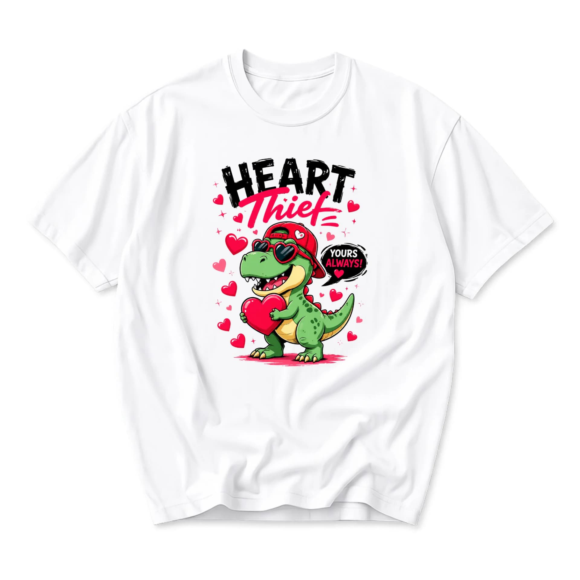 Graphic Tee Heart Thief Dinosaur Unisex Crew Neck T-Shirt Funny Cute Romantic Apparel for Everyday Casual Wear
