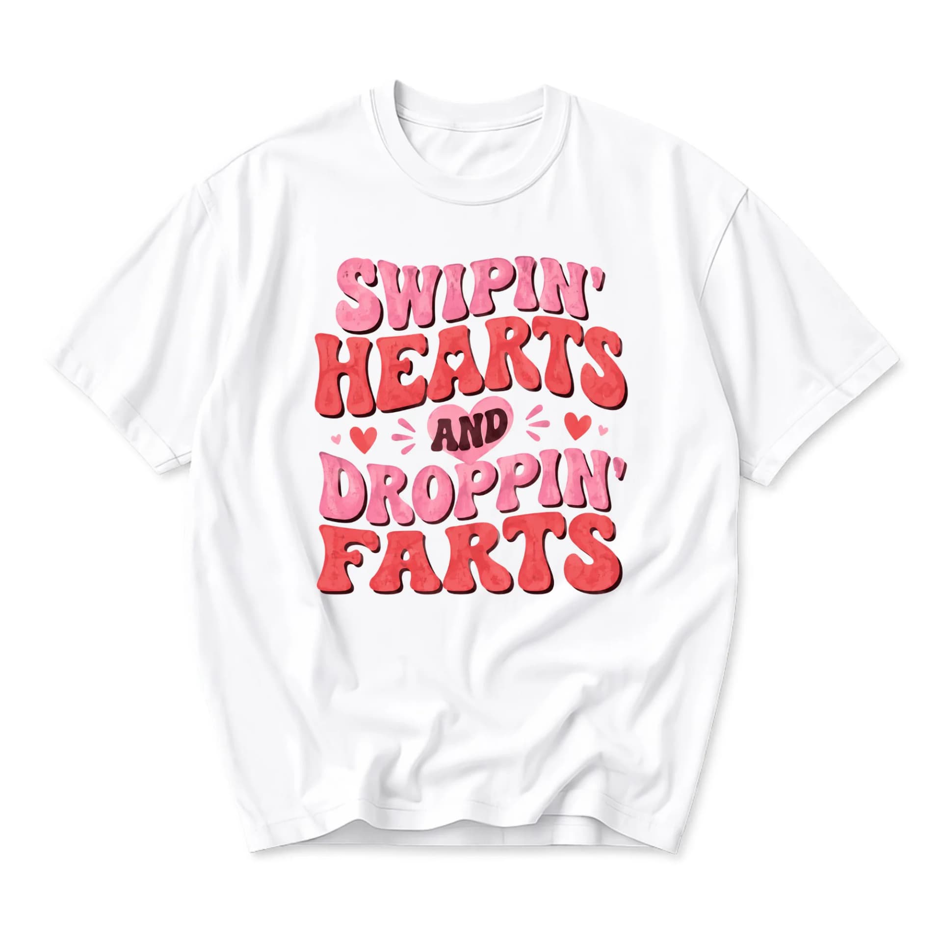 Funny Shirt Swipin Hearts and Droppin Farts Graphic Tee Retro Aesthetic Casual Crew Neck Unisex Cotton Blend Top